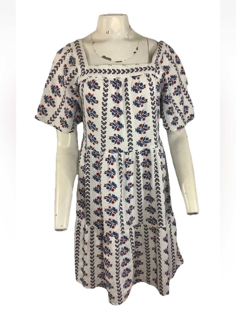 Loft Sz S Linen Blend Floral Peasant Boho Cowgirl Coastal Spring Summer Dress
